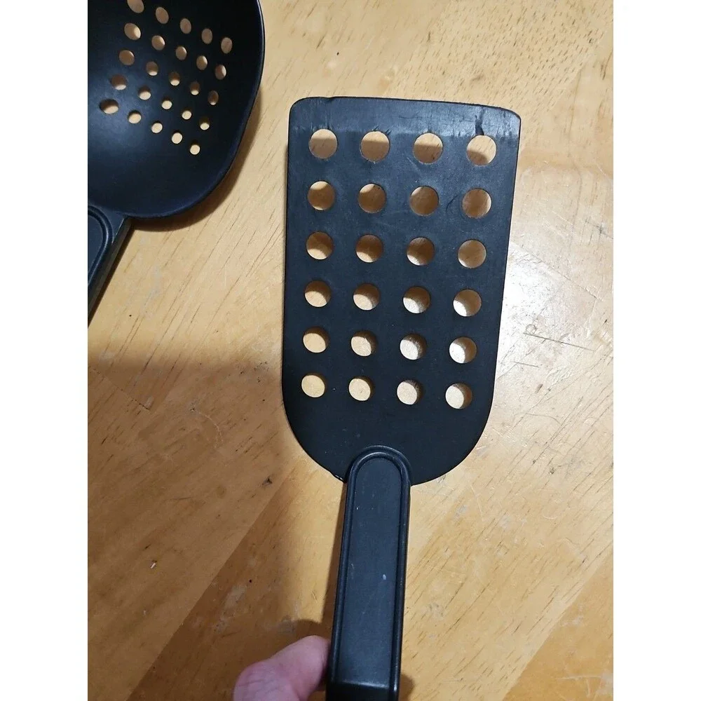 Set Of 4 Vintage T-Fal Black Nylon Kitchen Tools Flipper, Masher, Spoon, Spatula